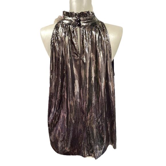 Altar'd State Black Gold Metallic Sleeveless Slinky Ruffle High Neck (XL) -NEW - Picture 5 of 13